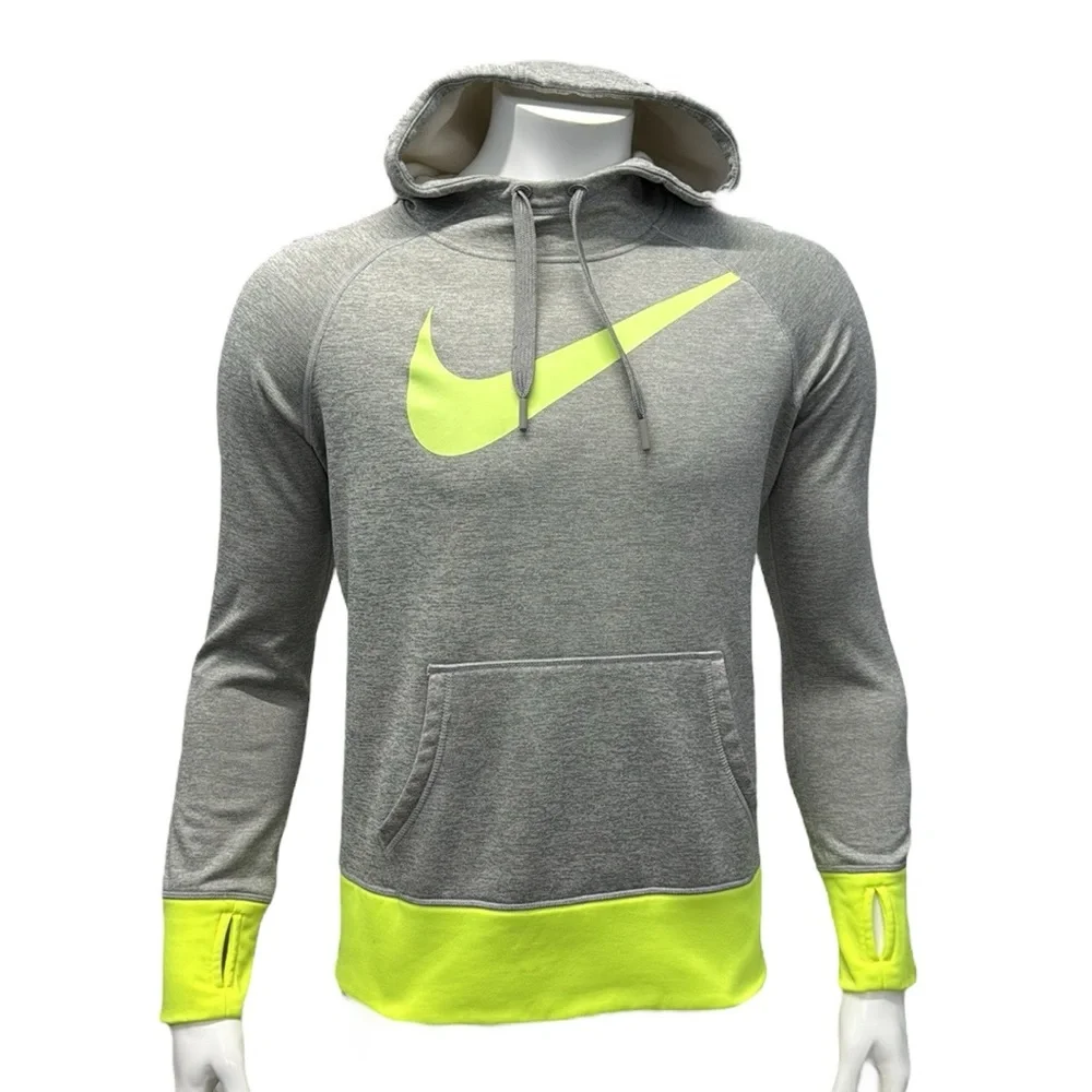 Nike Therma Fit Gray & Volt Neon Yellow Women's Athletic Pullover Hoodie Medium